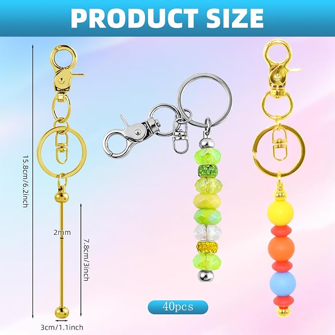 40 Pcs Beadable Keychains Bulk Kit – DIY Keychain Making Supplies - Image 2