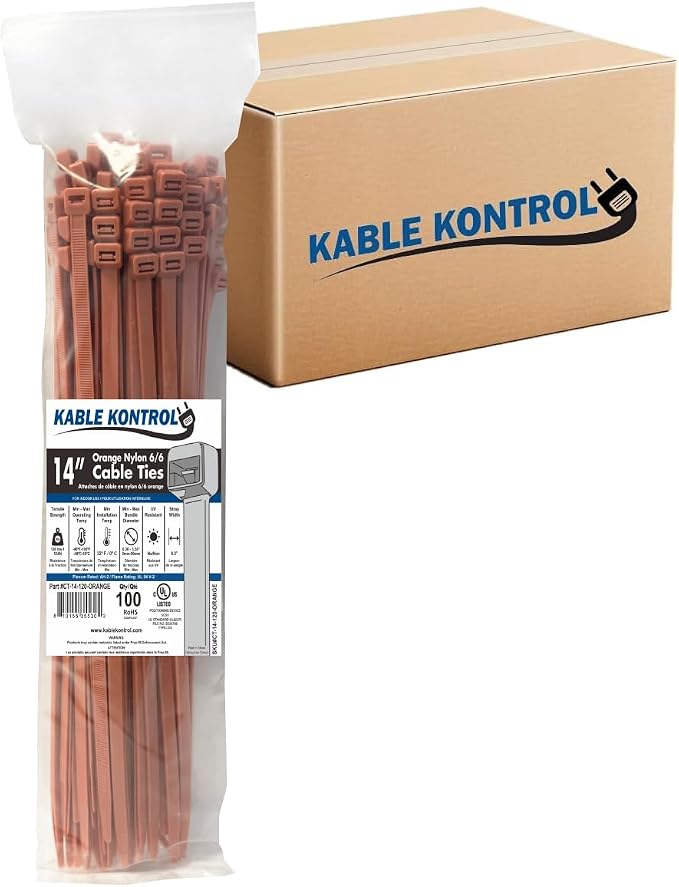 Kable Kontrol Orange Zip Ties Bulk Pack 14 Inch 3500 Pcs, 120 Lbs Tensile by KABLEKONTROL%C2%AE
