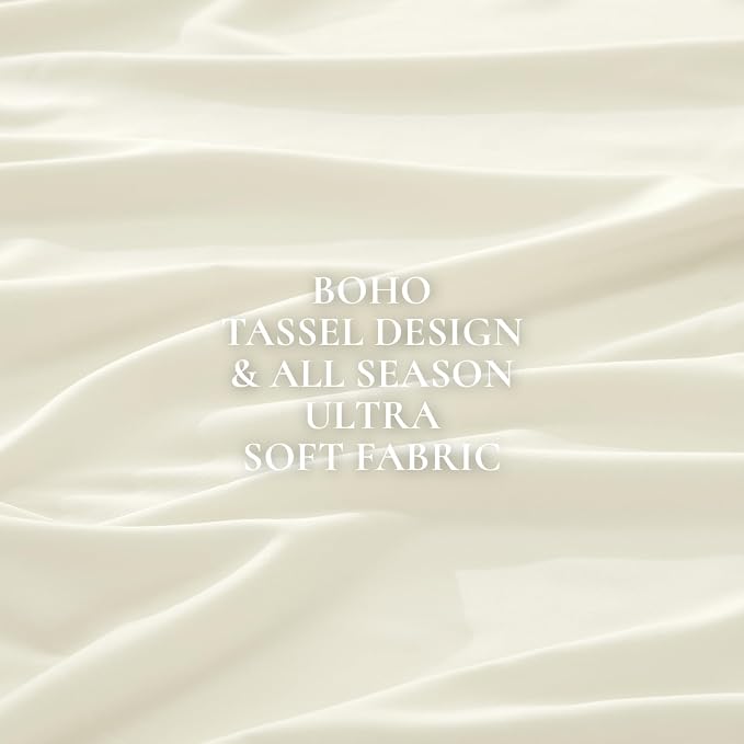 Andency King Size Comforter Set Ivory, 3 Pieces Boho Soft Lightweight Bedding - Image 9