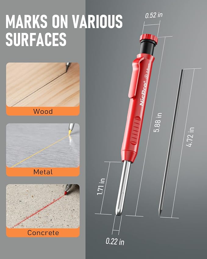 Nicpro Carpenter Pencil with Sharpener, Mechanical Pencils Set with 26 Refills - Image 4