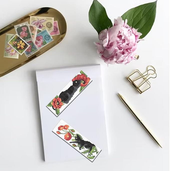 FREEBLOSS 6Pcs Cross Stitch Bookmark Kits Cat Stamped Embroidery Bookmarks - Image 6