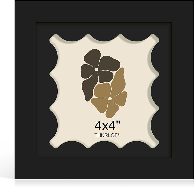 4x4 Picture Frame with Real Glass, Wooden cute 4 x 4 Photo Frame with Wavy Mat by THKRLOF