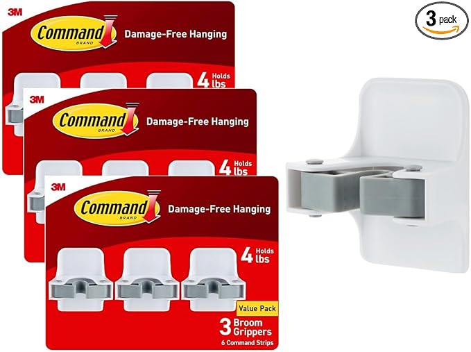 Command Broom Grippers, 3 Hangers and 6 Strips, Damage-Free Mop and Broom by Unknown