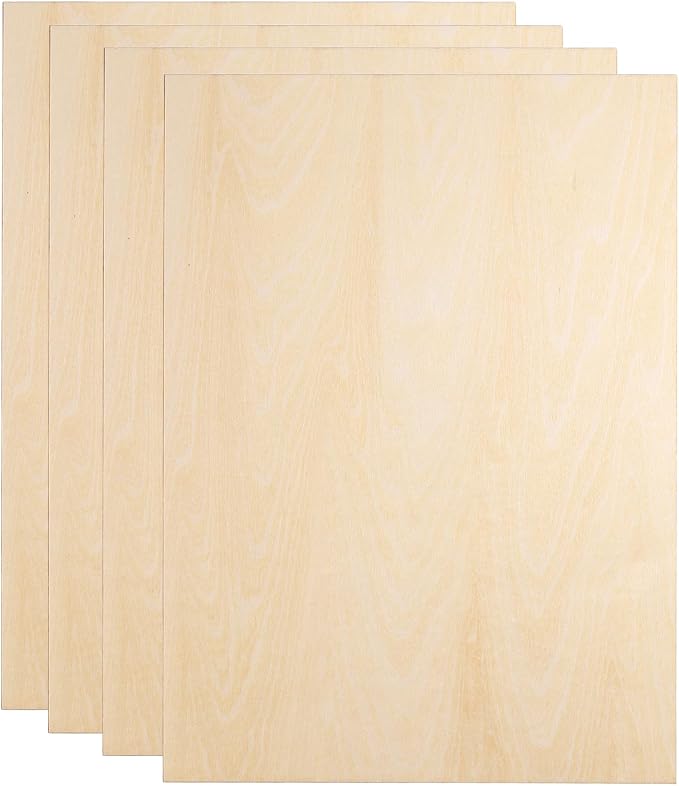 HARFINGTON 4pcs 3mm Basswood Plywood Sheets 12" x 9" x 1/8" Thin Unfinished by HARFINGTON