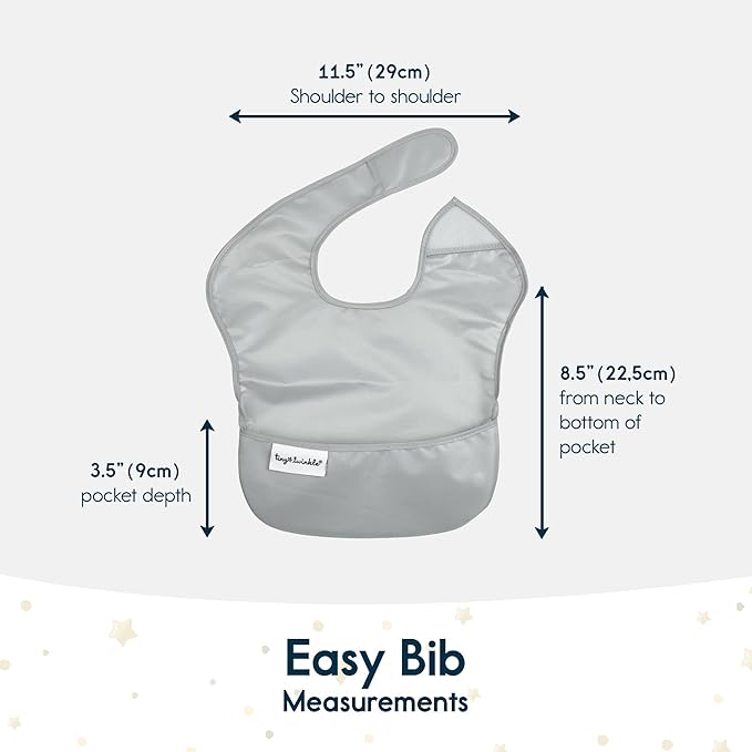 Tiny Twinkle Mess Proof Baby Bibs for Eating – Waterproof, Wipeable Toddler Bibs with Pocket – Baby Food Bibs for Girls & Boys(5 Pack, Unisex Solids)