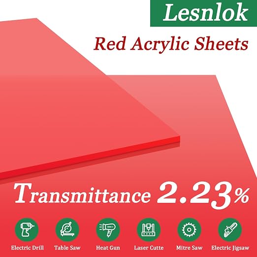 Lesnlok 12 x 24 Red Acrylic Sheets 1/4 inch Thick 6mm Cast Plexiglass Sheets - Image 4