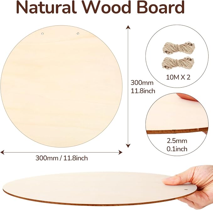 Philorn 12Pcs Wood Circles | Crafts 12 Inch Unfinished Wooden Door Hanger Sign - Image 2