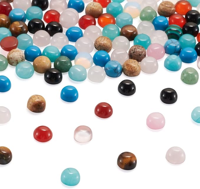FASHEWELRY 100Pcs Natural & Synthetic Mixed Stone Cabochons Flat Back Gemstone - Image 8