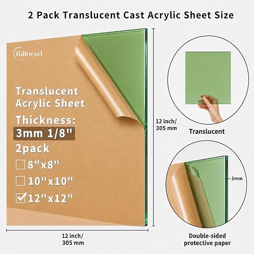 1/8 Thick 12 x 12 inch Translucent Acrylic Sheets - Image 2
