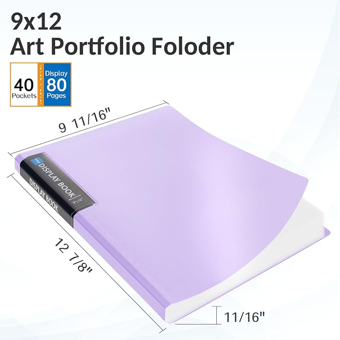Sooez Art Portfolios 9"x12", 40 Pockets Large Portfolio Folder Display 80 Pages - Image 2