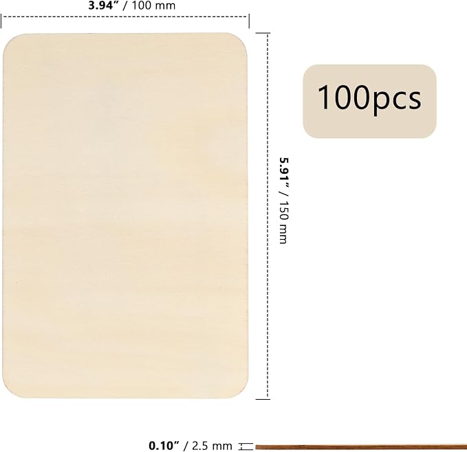 ZOENHOU 100 PCS 6 x4 Inch Unfinished Basswood Blanks, Rectangle Wood Pieces - Image 2