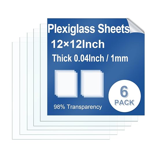 6 Pack Clear Plexiglass Sheets 12×12×0.04InThin PET Plexiglass Sheets by Polvtor