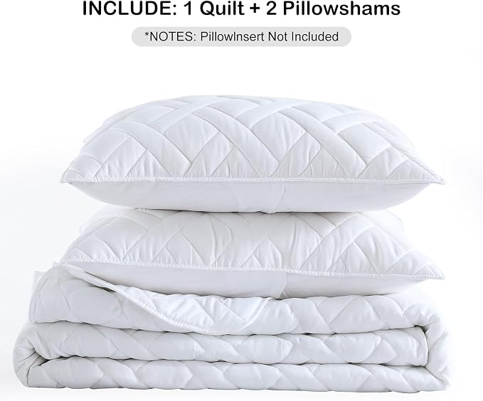 HORIMOTE HOME Quilt Set Queen Size White, Classic Geometric Diamond Stitched - Image 6