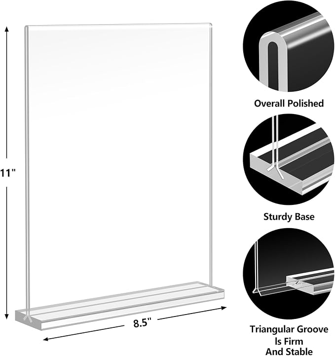 Enayplon Acrylic Sign Holder 8.5 x 11, Double Sided Sign Holder Stand, Plastic - Image 3