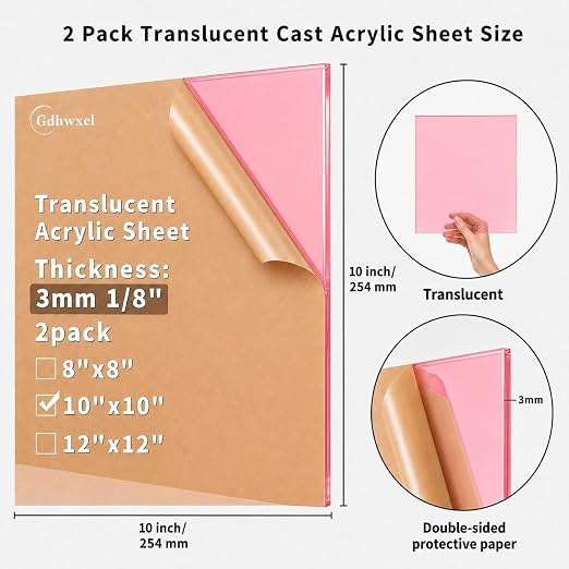 1/8 Thick 10 x 10 inch Translucent Acrylic Sheets - Image 2