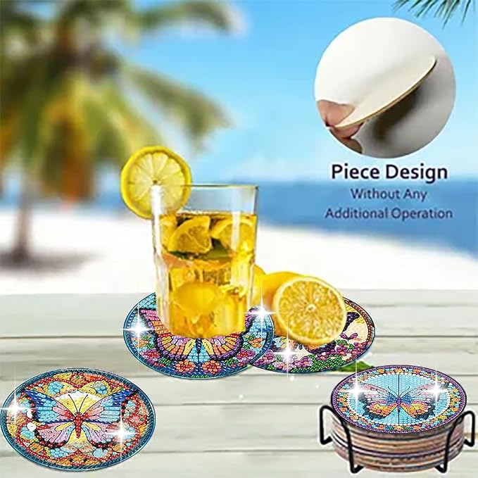 8 Pack Diamond Art Coasters, Butterfly Diamond Painting Coasters Kits | - Image 4