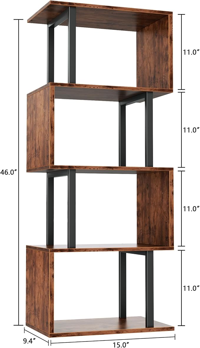 Furologee 5 Tier Bookshelf, S Shaped Geometric Bookcase, Narrow Freestanding - Image 3