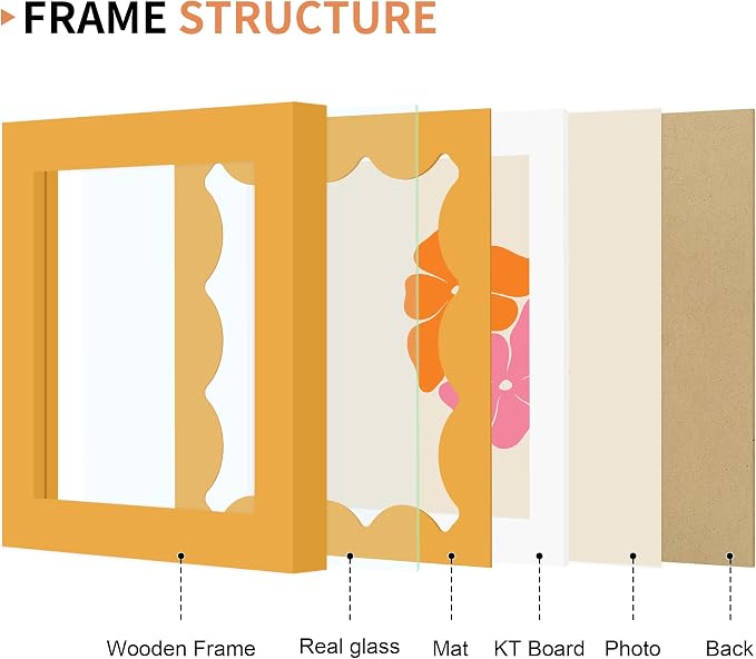 4x4 Picture Frame with Real Glass, Wooden cute 4 x 4 Photo Frame with Wavy Mat - Image 5