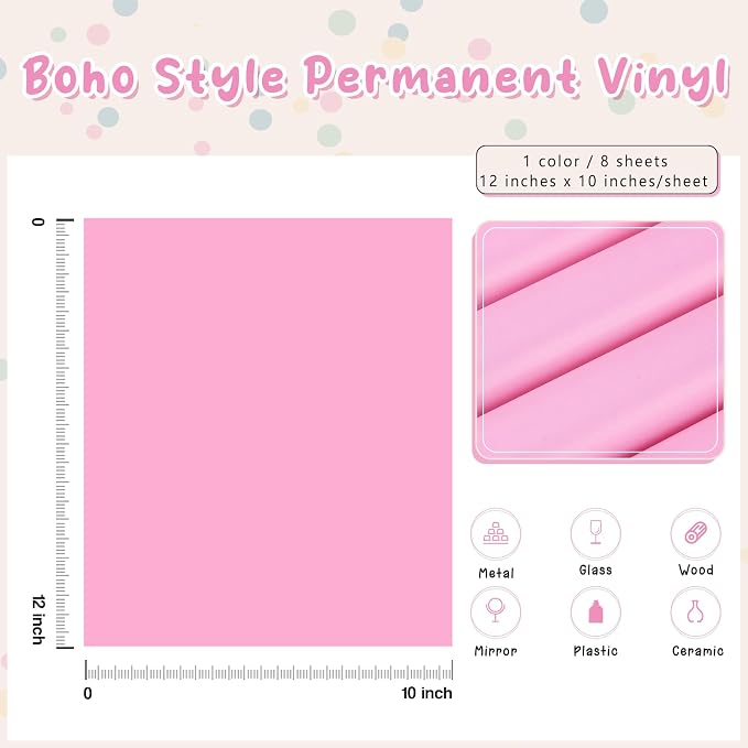 Tintnut Boho Permanent Vinyl 8 Pcs 12x10in Neon Pink Floral Adhesive Vinyl | - Image 2