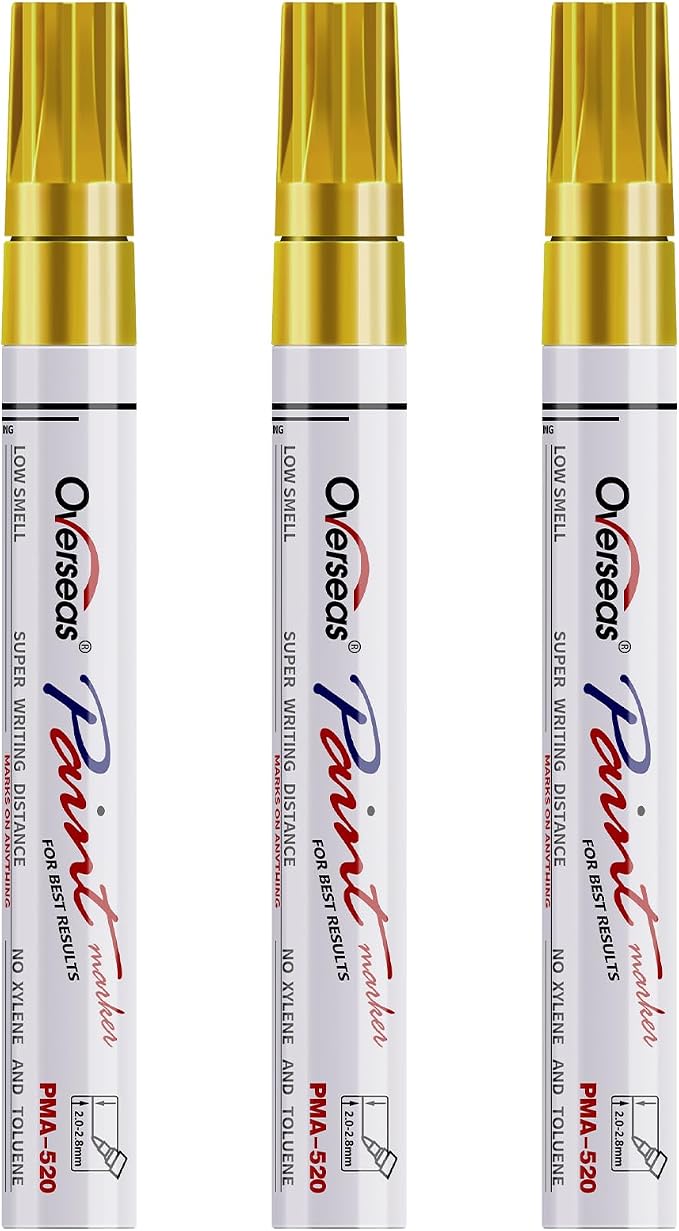 Overseas Gold Paint Pens Permanent Markers, 3 Oil Based Paint Makrers | Medium by Overseas