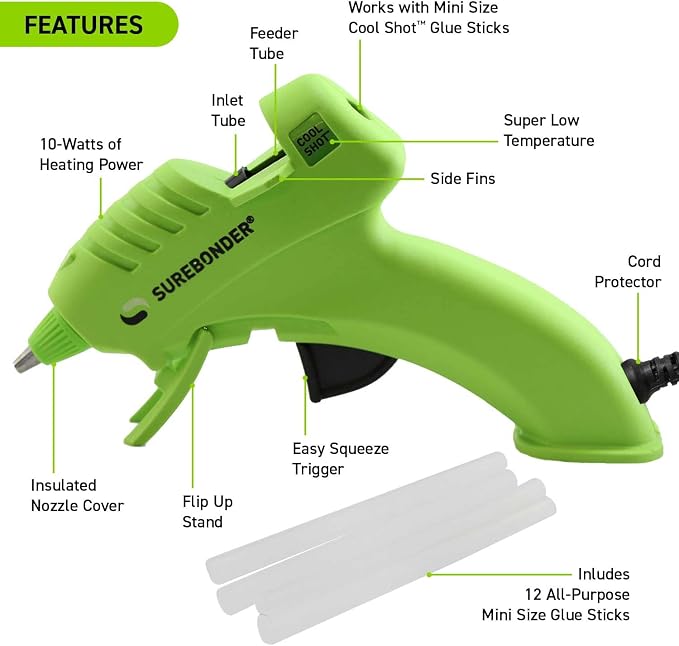 Surebonder 10W Ultra Low Temp Cool Shot Mini Glue Gun Kit - Image 2