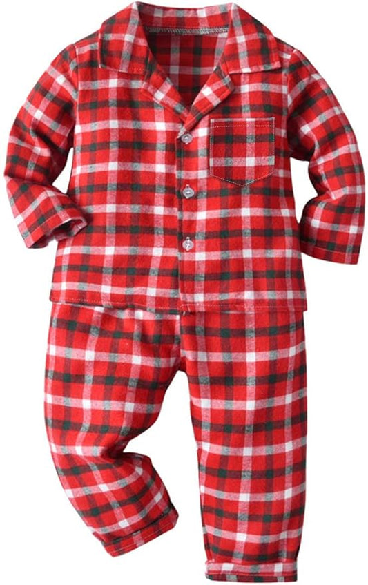Schbbbta Kids Pajamas Set, Plaid Button Down Pjs for Girls & Boys, 9 Months - 14 Years