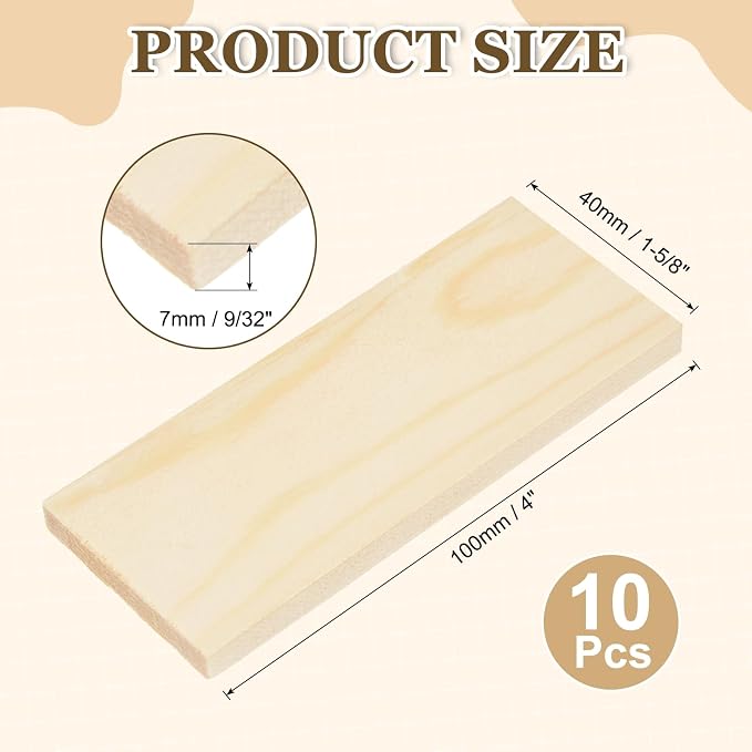MECCANIXITY 10Pcs Wood Strips Slats, 9/32" x 1‑5/8" x 4" Thin Wood Sticks Flat - Image 2