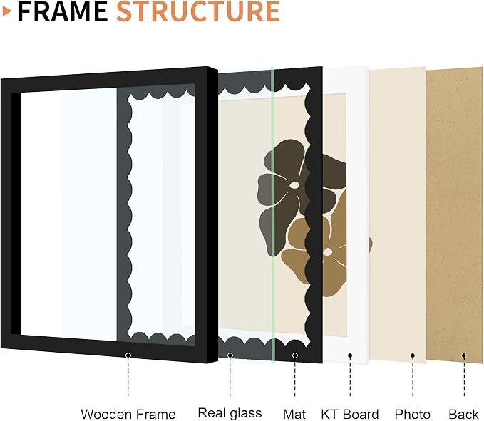 10x10 Picture Frame with Wavy Mat, Wooden Real Glass 10 x 10 Photo Frame - Image 5