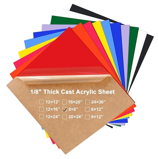 KINLINK 8x8 Plexiglass Sheets 1/8 inch Thick - 3mm Colored Cast Acrylic Sheet by KINLINK