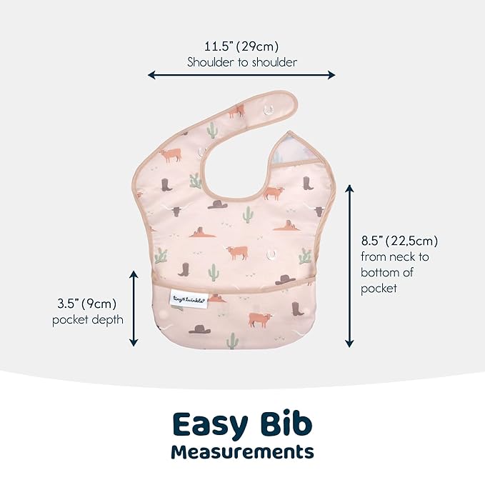 Tiny Twinkle Mess Proof Baby Bibs for Eating – Waterproof, Wipeable Toddler Bibs with Pocket – Baby Food Bibs for Girls & Boys(3 Pack,Cowboy)