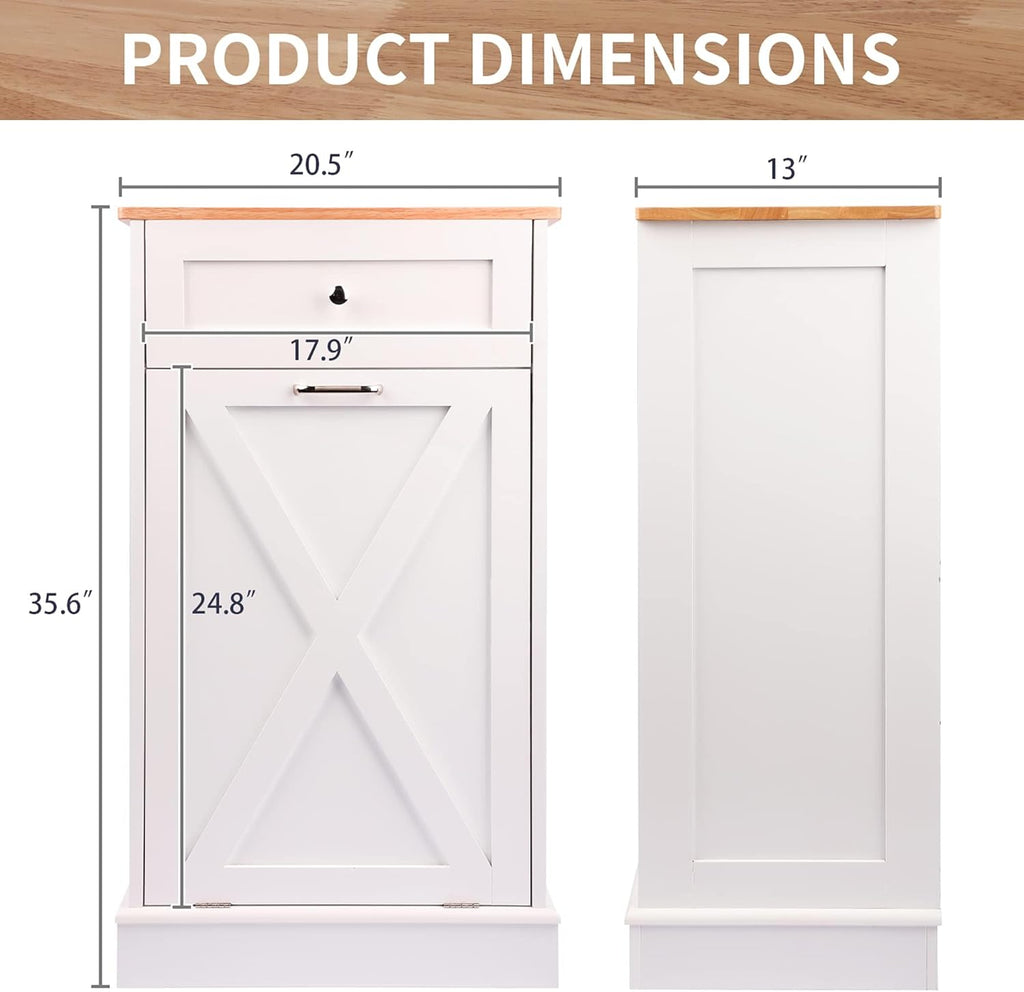 Betterhood Tilt Out Trash Cabinet 10 Gallon Wooden Free Standing Laundry Sorter Cabinet,Recycling Cabine with Hideaway Drawer,Tilt Out Trash Cabine Can Bin Kitchen (White)