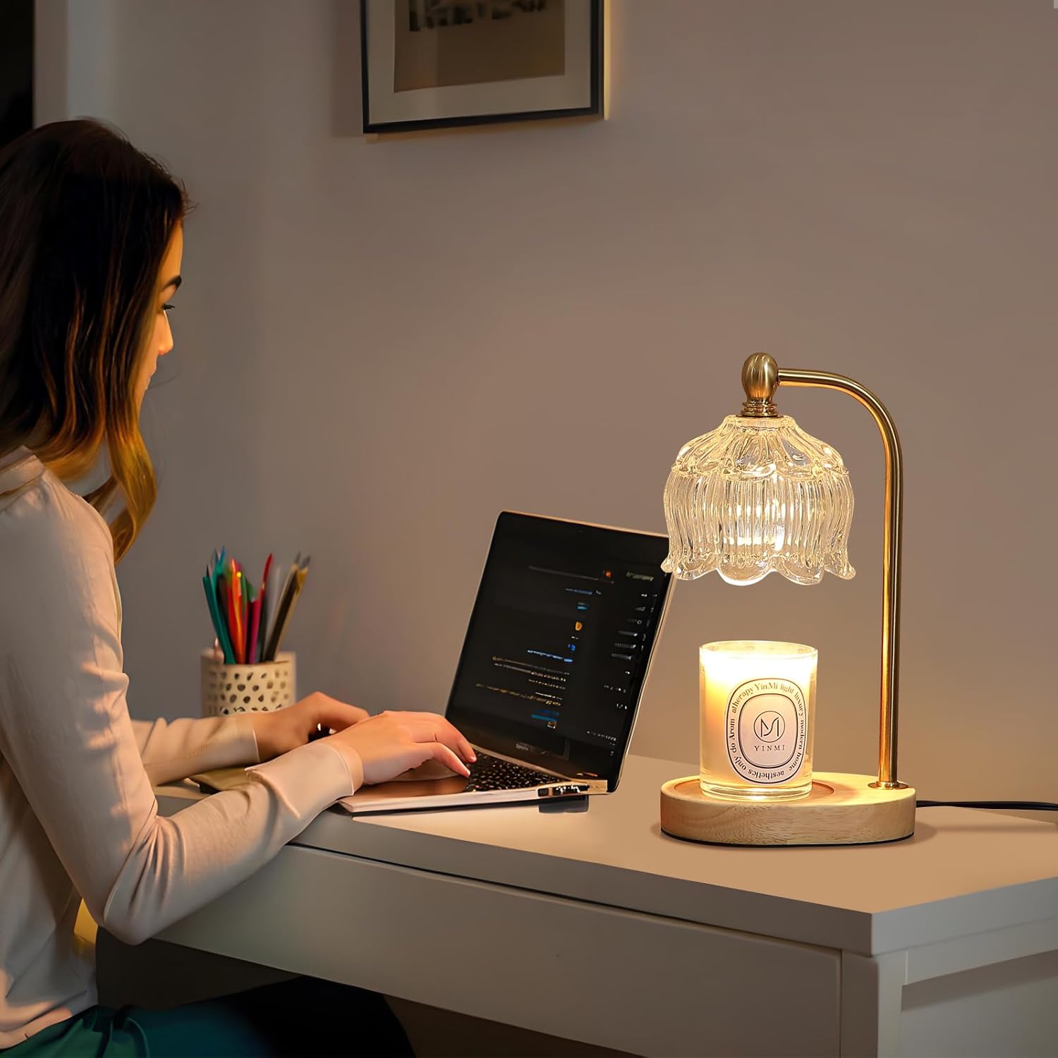 Candle Warmer Lamp with Timer Dimmable,Antique Brass Candle Lamp,Wax Melt Warmer Light for Jar Candles,Mother's Day/Birthday/Christmas Gifts for Mom/Wife,Home Decor Lamp,with 2 Bulbs