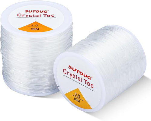 0.8mm & 1.0mm Elastic String for Bracelets, 2 Rolls Strong Stretchy Bracelet by SUTOUG
