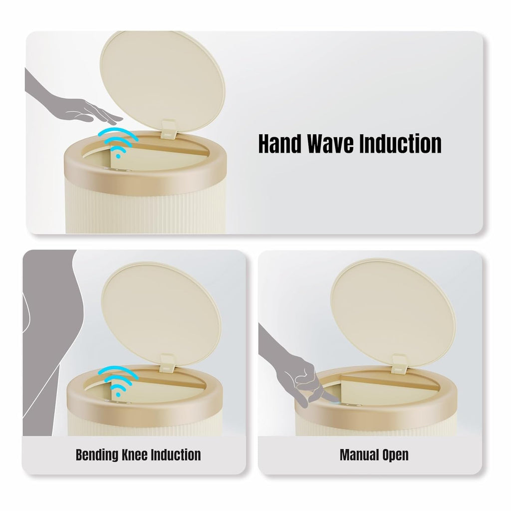 URALFA Automatic Motion Sensor Bathroom Trash Can with Lid, 10.5 Liter / 2.8 Gallon Touchless Trash Bin, Smart Dog Proof Garbage Can, Small Waste Basket for Toilet, Office, Bedroom (Cream White)