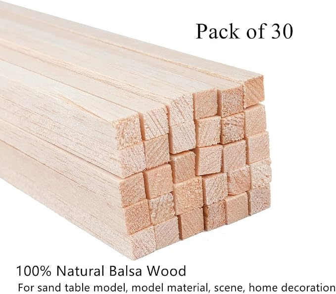30 Pack Square Wood Dowel Rods 3/8x3/8x12 Inch Balsa Wood Sticks Natural Wood - Image 2