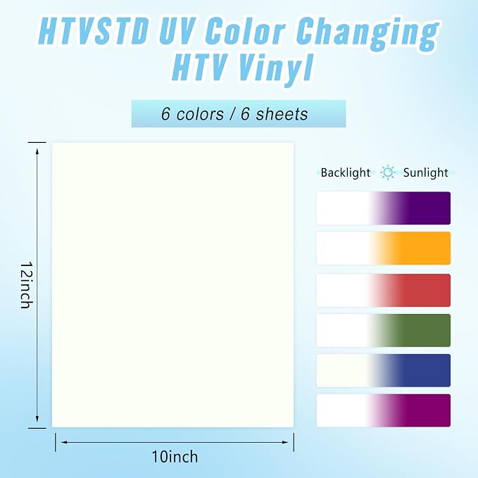 HTVSTD Color Changing Heat Transfer Vinyl 6Sheets 12×10in Iron on Vinyl | - Image 2