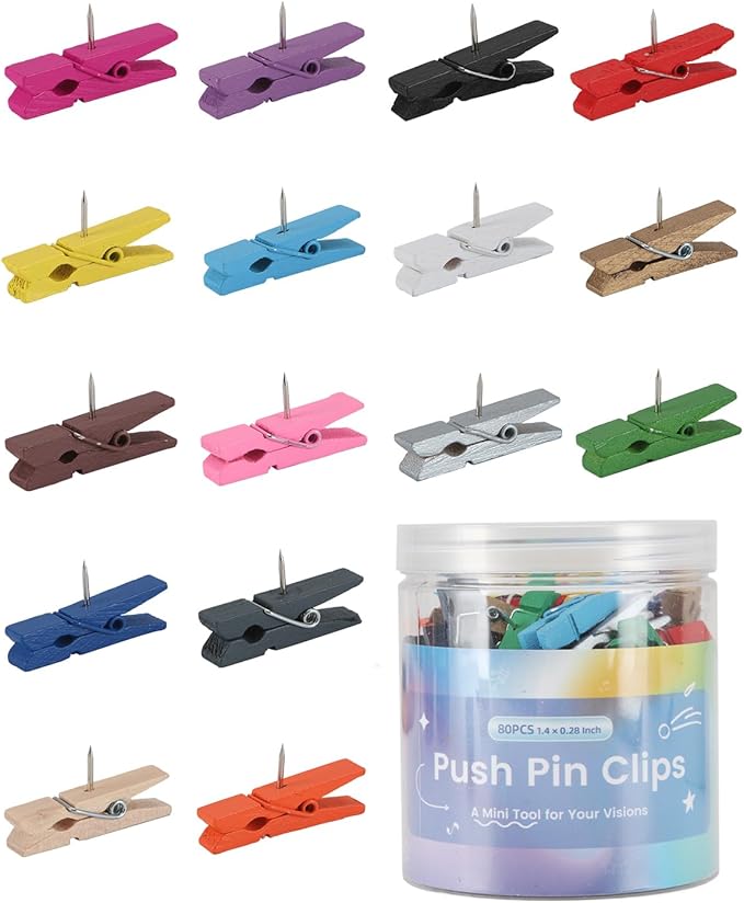 160Pcs Colorful Wooden Push Pin Clips, Decorative Thumbtack by DUIJINYU