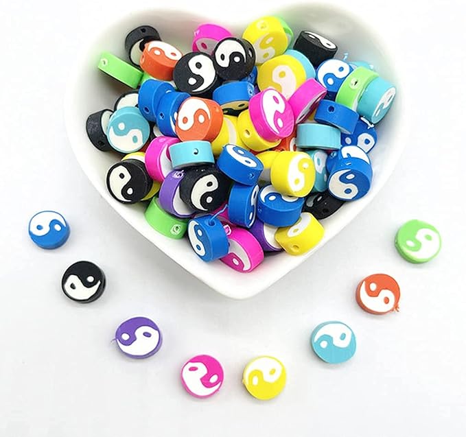 100pcs Colorful Ying Yang Polymer Clay Spacer Beads - Image 4