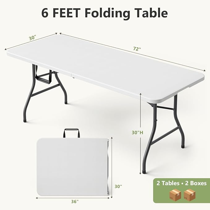 Folding Table 2 Pack, 6 FT Foldable Plastic Table - Image 3