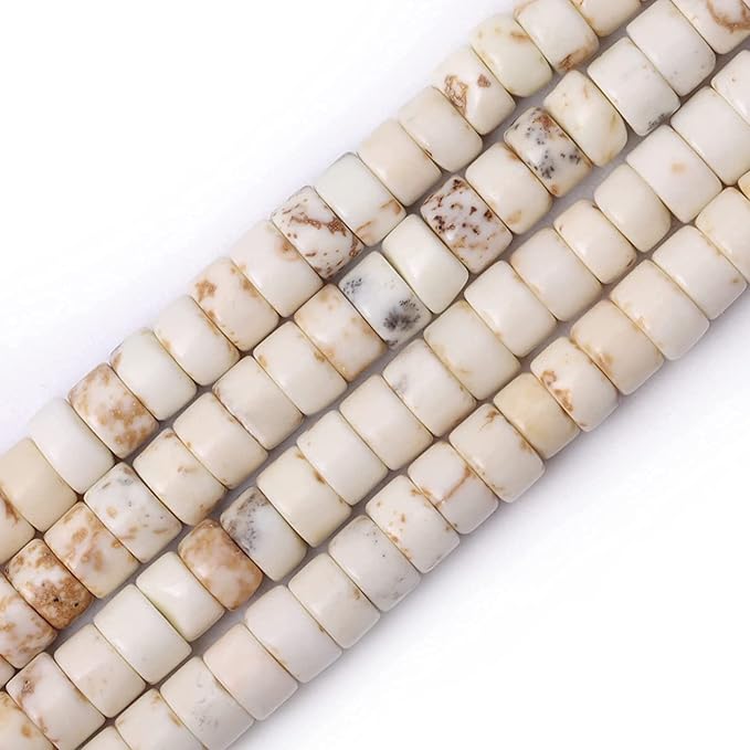 Natural Stone Heishi Beads for Necklace Making, 4 mm x 6 mm Small Flat Round by YUGDRUZY