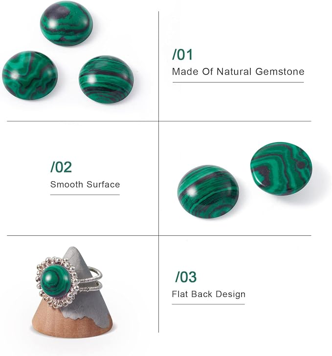 FASHEWELRY 50Pcs Synthetic Malachite Cabochons Flat Back Gemstone Cabochons - Image 6