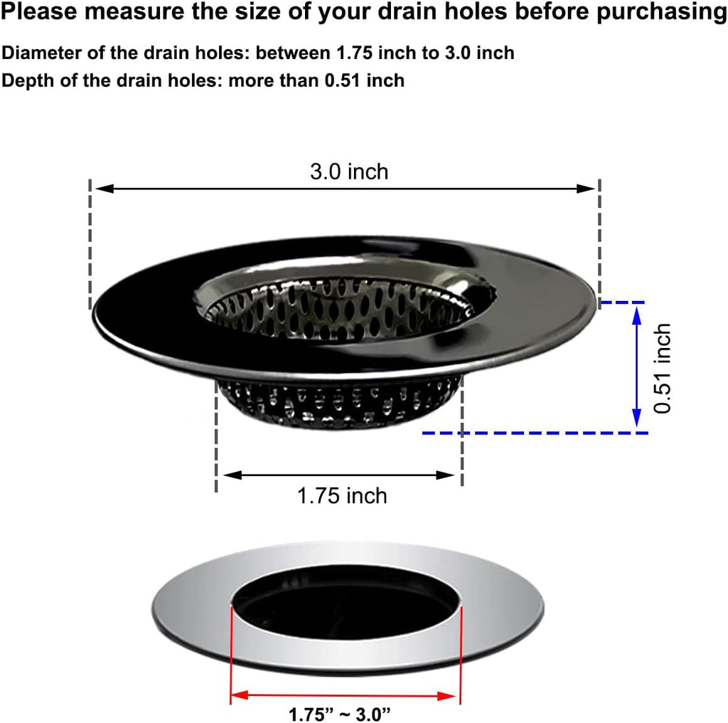 1.75" Bathtub Drain Strainers, Shower Drain Hair Catchers, Stainless Steel Drain Filter Cover for Bathroom Laundry Floor Drain, Fit for 1.75"-3.0" Drain Hole Black