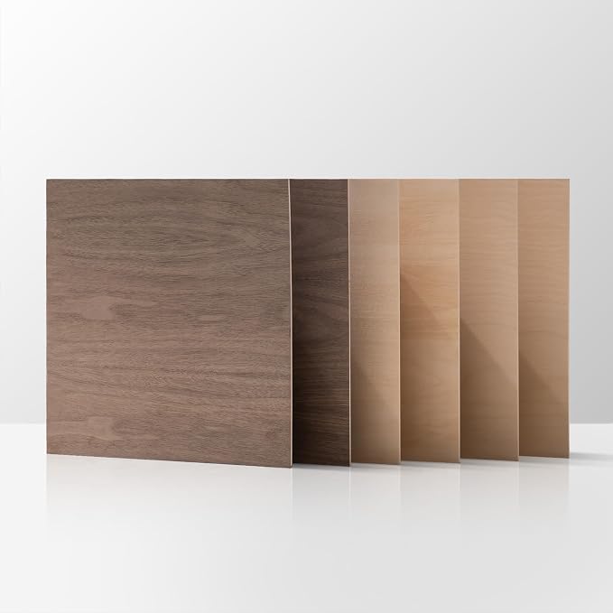 ROBOTIME 6-Pack Laser Wood Sheets | 1/8" & 12 x 12" Basswood + Walnut + Birch - by ROBOTIMEBuildingThingstoLife