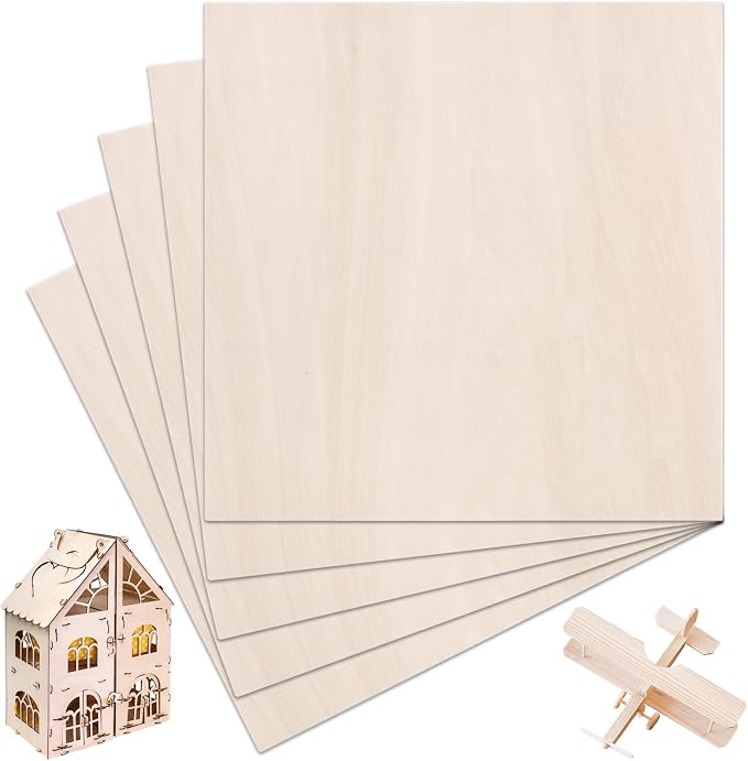 5 Pack Balsa Wood Sheet, Unfinished Wooden Squares Boards Balsa Plywood Wood by Gabrella