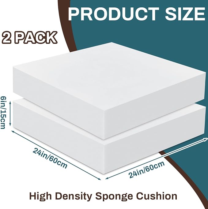 Frienda 2 Pack 6" x 24" x 24"Upholstery High Density Foam Cushion Replacement - Image 2