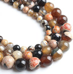 35pcs Round Loose Orange&Coffee Fire Agate Beads by Yochus