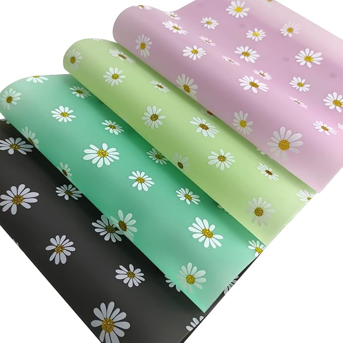 XHT 8 Pcs Daisy Jelly Vinyl, 21cmx30cm Waterproof Transluscent Glitter Flower - Image 2