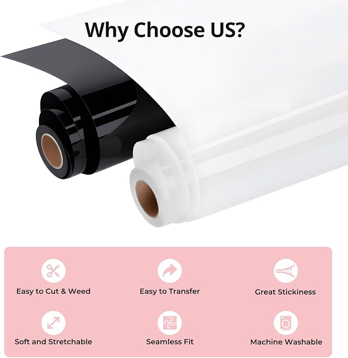HTVRONT White and Black 12" x 5ft HTV Vinyl Rolls | Easy Cut & Weed, Heat - Image 2