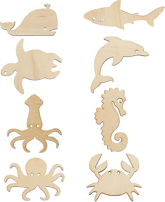 48 Pack Unfinished Wooden Ocean Sea Animal Life Cutouts, Seahorse Shapes Model - Image 4