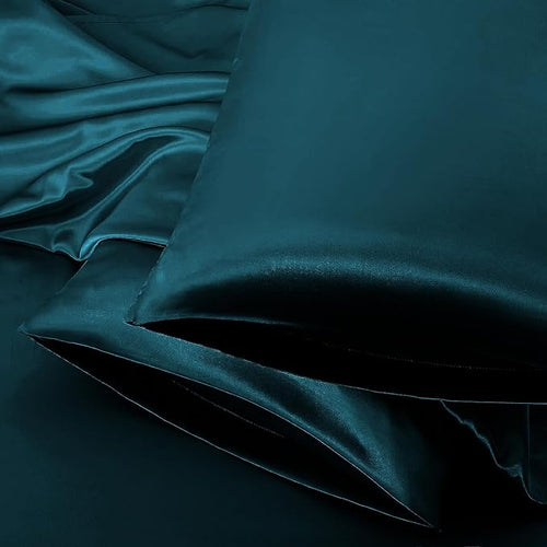 Aormenzy Satin Pillow Cases for Women Queen Size Set of 2, Dark Teal Satin by Aormenzy